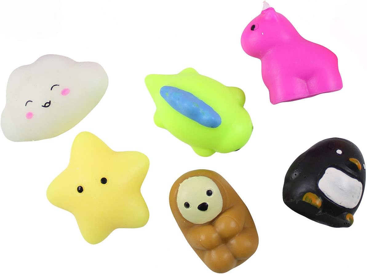 Curious Minds Busy Bags Set of 6 Jumbo Mochi Squishy Animals - Cute Kawaii - Sensory, Stress, Fidget Party Favor Toy (Random Animals)