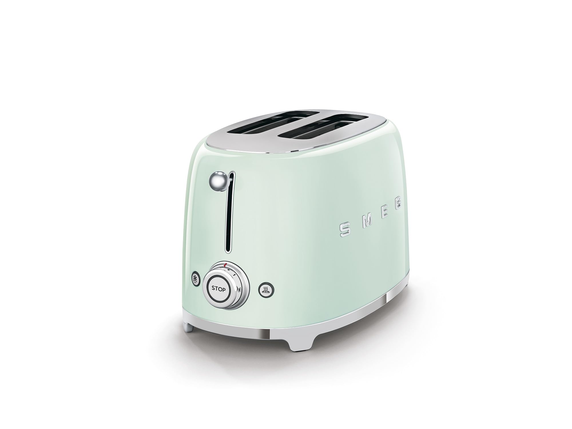 Smeg, Grille-pain 2 Tranches TSF01PGEU, 2 Fentes 36 mm, 6 Niveaux de Brunissage, Fonction Chauffage, Décongélation et Bagel, Éjection Automatique du Pain, Ramasse Miettes, 950 W, Vert Pastel
