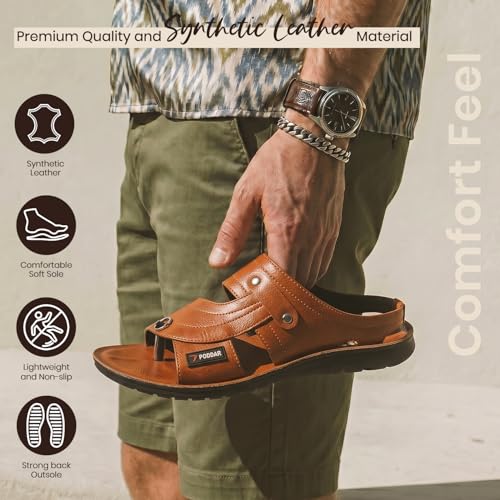 Image of Poddar PU Slippers for Men | Premium Daily Use Footwear | Comfortable Soft Sole Anti-Skid Sandals | Stylish Lightweight Casual Chappal for Office, Home & Outdoor Use