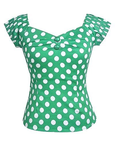 Image of YARN & INK Women's Rockabilly Tops 1950s Pinup Shirt Casual Off Shoulder Vintage Blouse