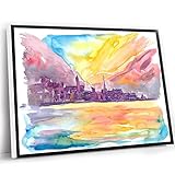 Canvas Wall Art Quotes,Dining Wall Decor Farmhouse,Hallstatt Dream Sunset Scene With Mountains And Lake Wall Decoration Edition Fine Art Print Watercolor Prints,12x16 Inch Framed Wall Art