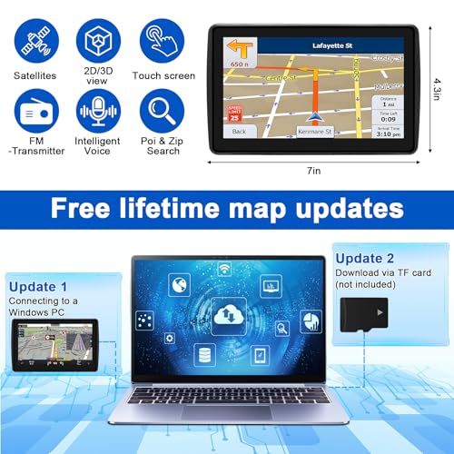 Sat Nav For Car/Truck/Hgv - 7 Inch Gps Navigation Uk 2025 With Lifetime Free Maps Updates, Real Voice Guidance, Speed Camera Alerts, Postcode Search & Lane Assist - 3