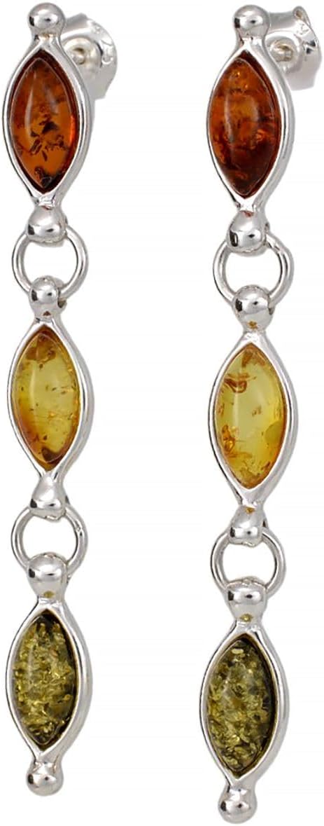 Sterling Silver Multicolored Baltic Amber Earrings "Leonie", Amber Jewelry Collection