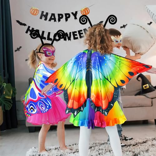 iROLEWIN Rainbow Butterfly-Wings-Costume for Girls Mask Headband Tutu by iROLEWIN - Used condition - Image 3