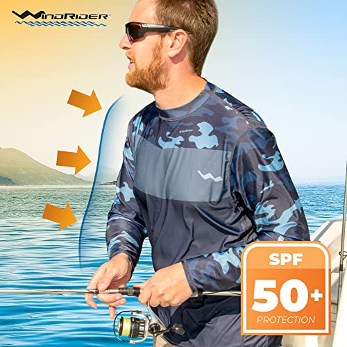 Upf50+ Long Sleeve Fishing Shirts For Men - Vented Sides, Light Weight, Wicking Grey Camo #TOP2