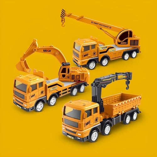 Image of Engineering Construction Friction Powered Vehicle Excavator Truck Toy for Kids Unbreakable Plastic Friction Powered Construction Truck Toy Gift for Kids (Pack of 3)