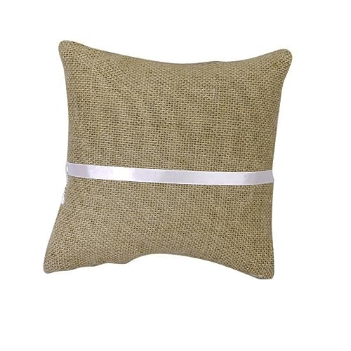 PRETYZOOM Jute Bearer Pillow with Satin Ribbons for Wedding Ceremony Floral Decoration Compact Colors for Bride and Groom