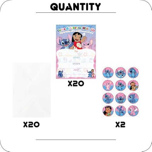 20 Stitch Party Invites Invitations Princess Theme Gift Cards Party Supplies With Envelope #TOP1