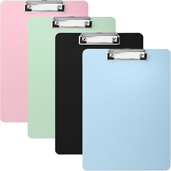 Clipboard A4 Pack of 4 Clipboards with Metal Clip and Hidden Hook