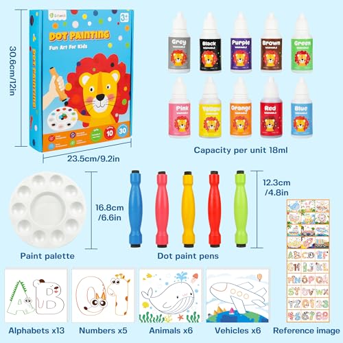 D-FantiX Washable Paint Dot Markers for Toddlers, 10 Colors Bingo Daubers Dot Art Kits for Kids Children, Preschool Learning Activities, Kindergarten Classroom Art Supplies
