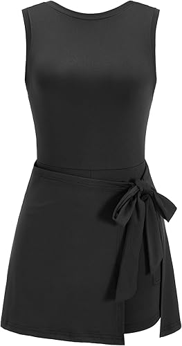 winkbay Women's Mini Tennis Dress with Built in Shorts Sleeveless Golf Athletic 