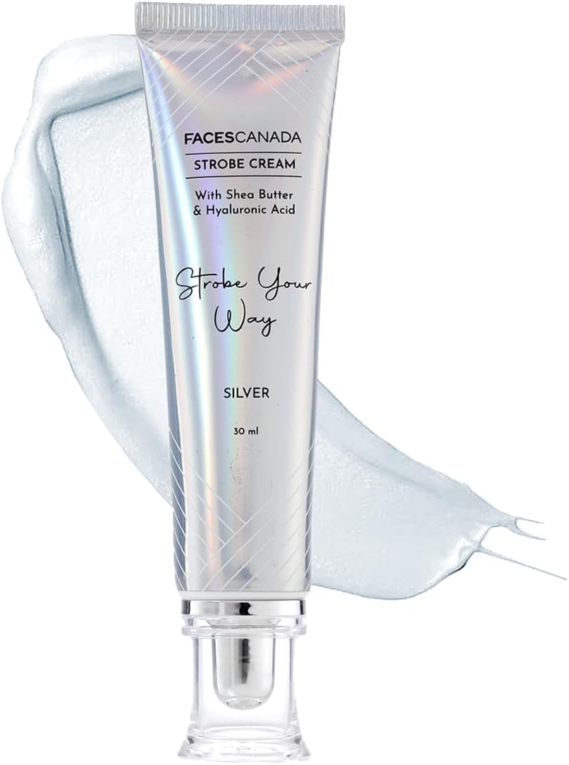 Strobe Cream - Silver, 30Ml | Primer + Highlighter + Moisturizer | Shea Butter & Hyaluronic Acid | Intense Hydration | Flawless Radiant Dewy Skin | Illuminating & Glowing Makeup Base