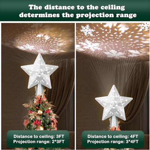 Proyector de árbol de Navidad con estrella LED plateada y luces giratorias 8