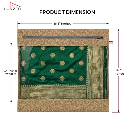 Image of Lukzer Single Non-Woven Leather Printed Saree Covers for Storage Set of 12 (16 x 14 Inch) Big Size Bags with Zip Closure & Transparent Window Wardrobe Organizer for Clothes /Lehenga /Dresses SSC-03-12