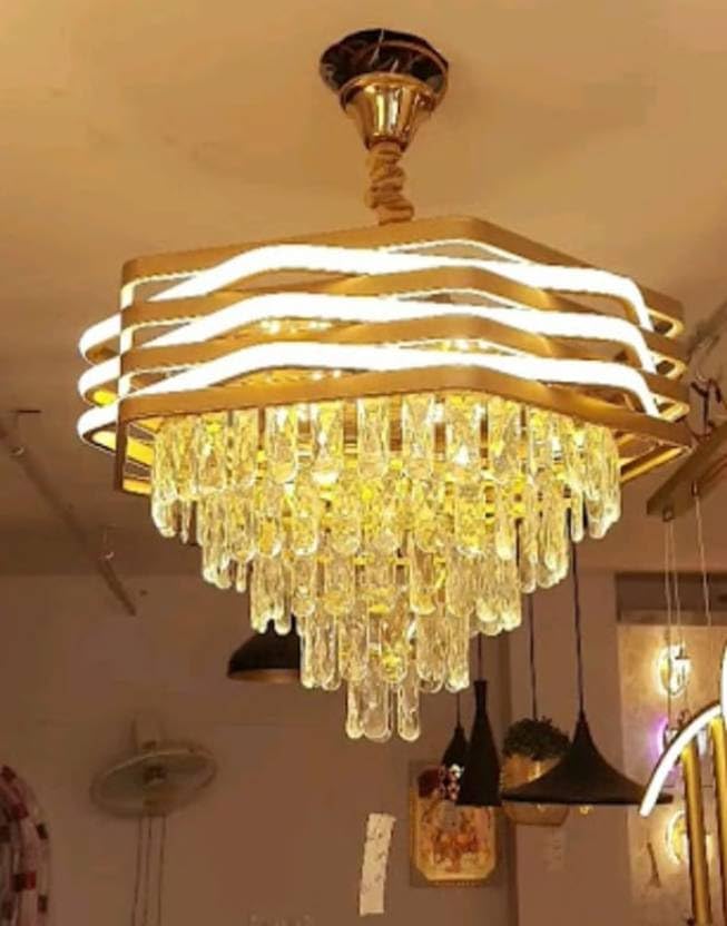 Image of Modern K9 Crystal Chandeliers Round Crystal Chandelier for Living Room Colors.Warm White, Moon Light,Golden,Led Plate Included (Antique Gold, 600MM)