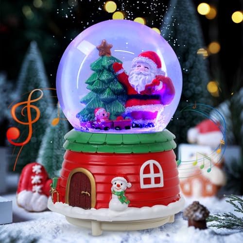 Laelr Christmas Musical Snow Globe, Auto Snowfall Christmas Snow Globe Lantern Xmas Water Glittering Lantern with Changing LED Colours, Santa Claus Snowglobe Night Light Christmas Decorations Gifts