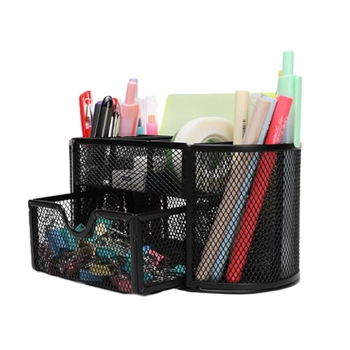 Neomate Metal Mesh Desk Organizer | Durable Office Supplies Caddy with Drawer for Home & Office | Desktop Organizer & Décor | Black