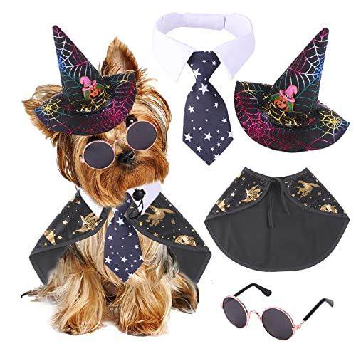 Baejmjk 3 Pack Pet Dog Cat Halloween Costume Set Adjustable Halloween Wizard Pumpkin Hat Cool Dog Cloak Dog Necktie Small Dog Sunglasses As Gift Pet Cosplay Party Costume Clothing Decor #TOP12