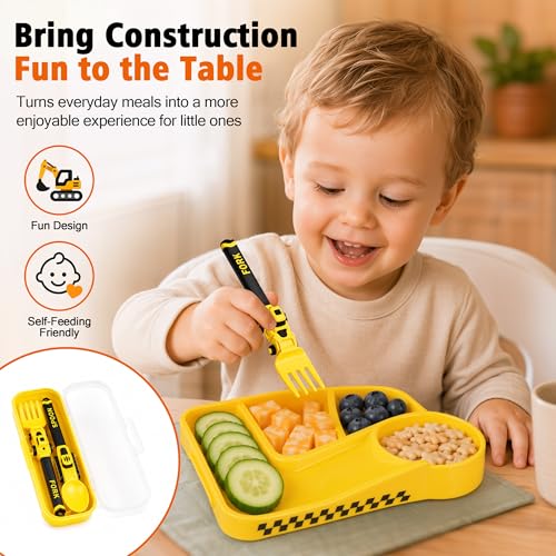 Image of Deinyi Construction Toddler Utensils, Reusable Toddler Fork and Spoon