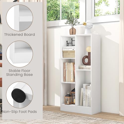 KOMFOTTEU Librería Abierta con 5 Compartimentos, Estantería para Libros de 3 Niveles, Mueble de Almacenamiento con Dispositivo Antivuelco, Biblioteca para Salón Dormitorio, 50 x 24 x 104 cm - imagen 6