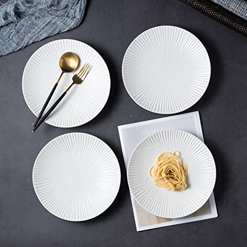 Jusalpha Set of 4-Japanese Style Porcelain Dinner Plates, Versatile Circular Serving Plates for Breakfast, Salad, Steak Dinner, PL018 (8.8 Inches, White) - Thumbnail 3