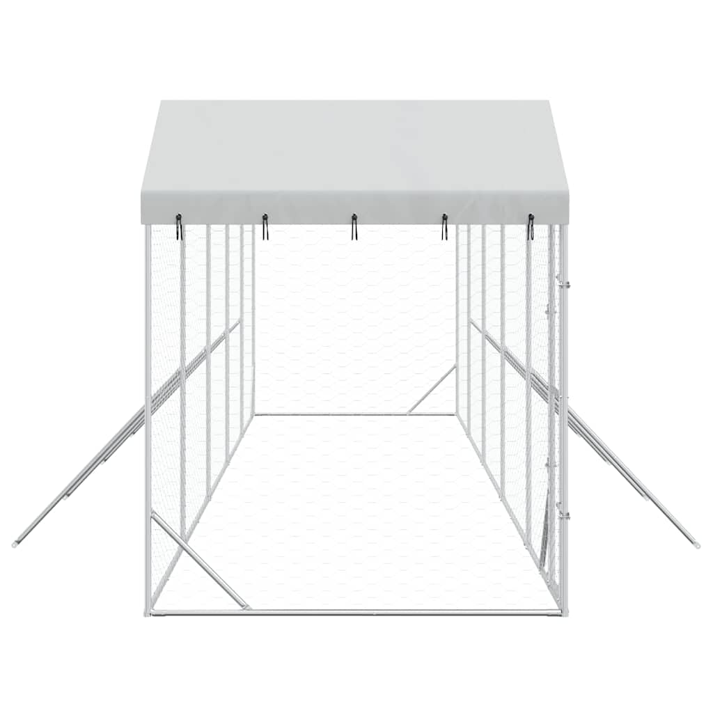 Zewnętrzna hodowla dla psów z dachem, 10 x 2 x 2,5 m, ocynkowana stal, dla psów, szczeniaków, zwierząt domowych, srebrna, odporna na warunki atmosferyczne, bezpieczny kojec dla królików i kaczek
