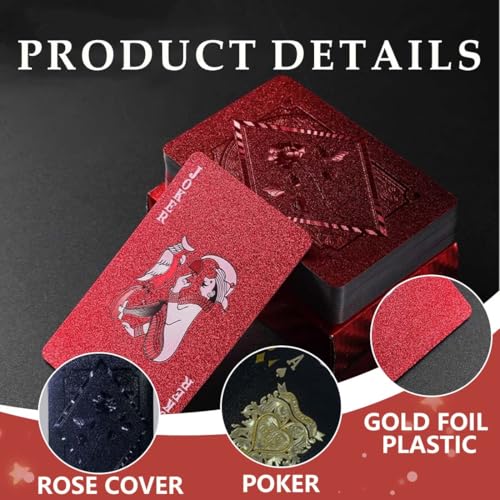 2 Paare Wasserfest Spielkarten, Rot und Schwarz, 55 Plastikspielkarten, Rose Poker, geeignet für Kartenspiele für Erwachsene wie Blackjack, Texas Hold'em, Bridge usw – Bild 4