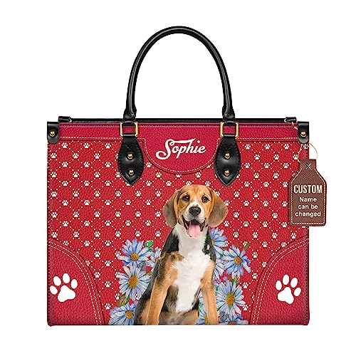 Personalized Beagle Dog Handbags, Custom Name Dog Leather Bags, Purses, Shoulder Bag, Gift For Dog Mom Dog Lover Red