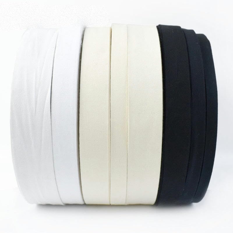1 cinta de algodón de 90 m ajustable para bolsa de 10/15/20/25/30/35 mm, cintas duraderas para manualidades y costura al bies, tela blanca para accesorios y manualidades