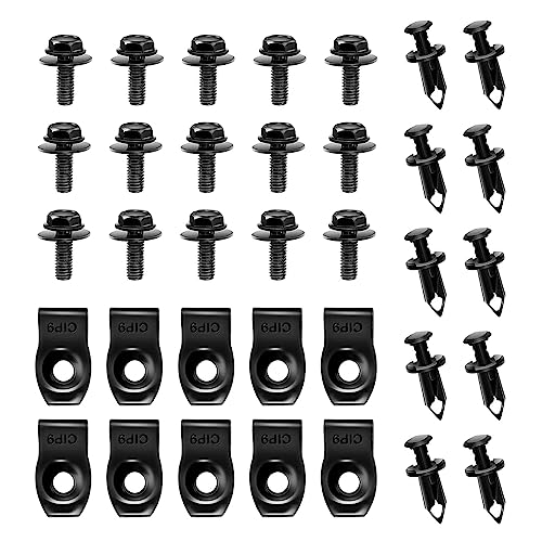 ZKFAR 35 PCS Car Engine Cover Protective Bolt, Bumper Fender Sliding Lining, Metal U-Shaped Fixed Device, Car Parts Accessories (Black)