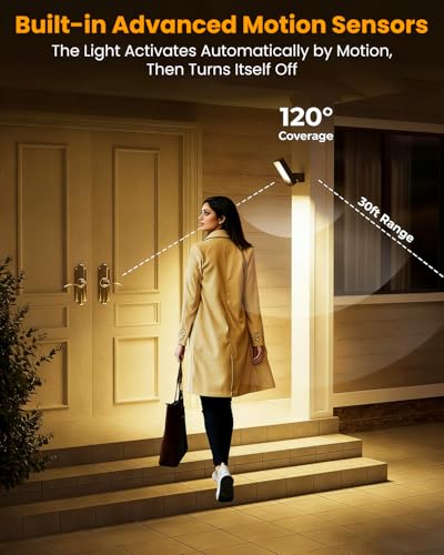 Image of ELEPHANTBOAT Motion Activated LED Wall Lamp Night with Remote, 3-Color LED Dimmable Light Lamp USB Rechargeable 10000mAh Waterproof Indoor Outdoor Smart Sensor Light for Bedroom, Porch, Hallway