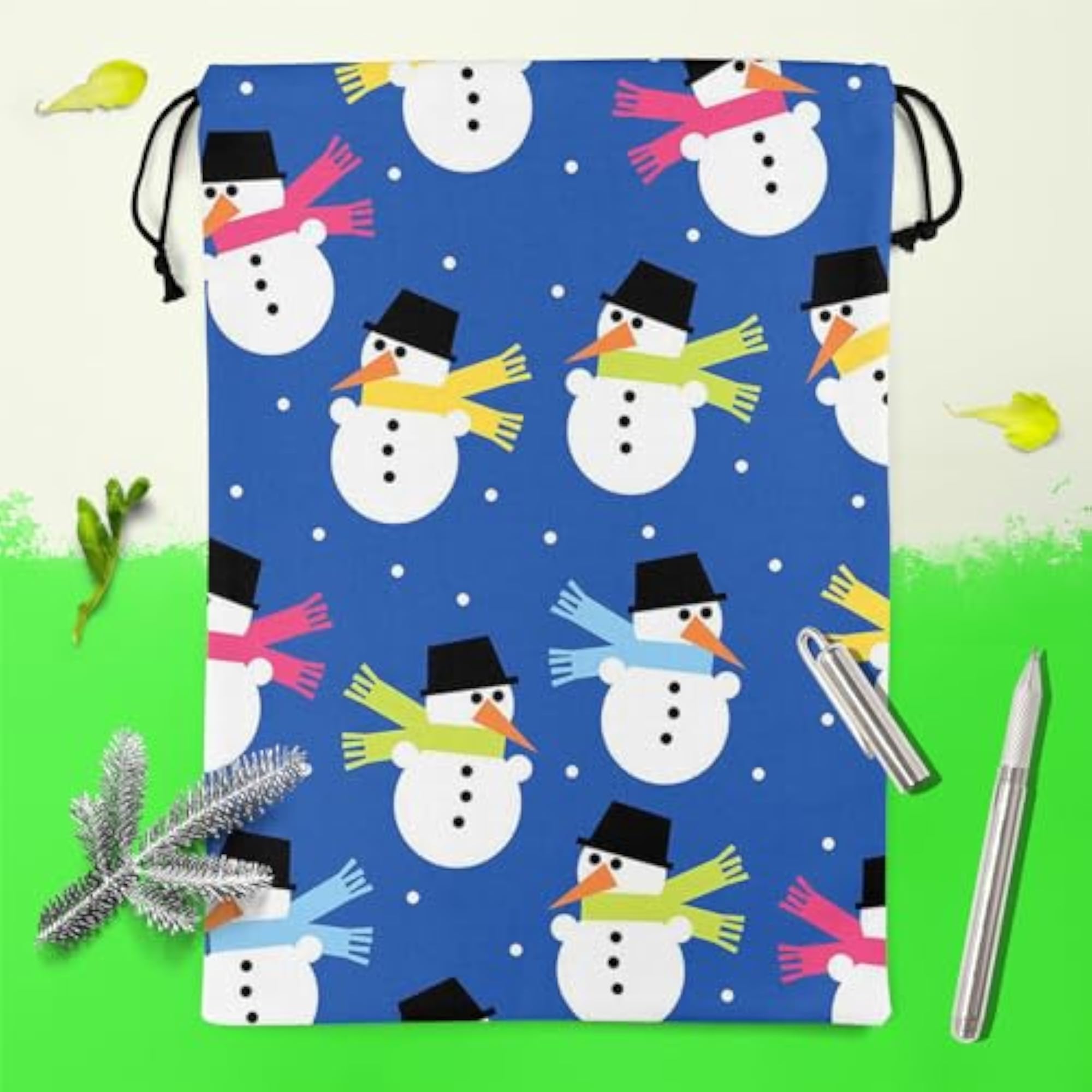 Reusable Sack Bag for Gym, Storage, Vegetables & Travel, Snowman Design