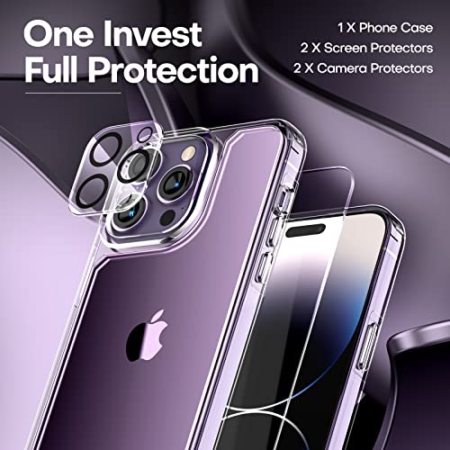 Tauri 5-In-1 For Iphone 14 Pro Case Clear, [Not Yellowing] With 2X Screen Protectors + 2X Camera Lens Protectors, [Military Grade Drop Protection] Shockproof Slim Phone Case For Iphone 14 Pro #TOP2