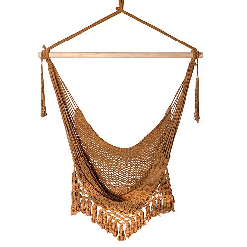 Preisvergleich Produktbild Chihee Hängesessel Super großer Hängesessel Weichgesponnener Baumwollseilwebstuhl, Hartholz-Spreizstange, breiter Sitz, Spitze, Schaukel, Innen, Außen, Garten, Hof, Themendekoration