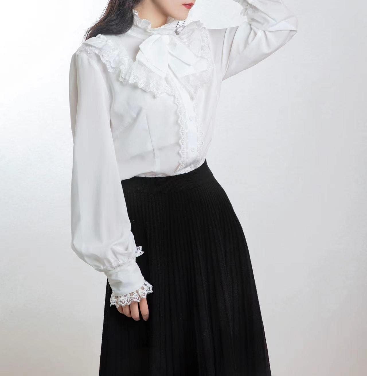 Victorian Blouse Women’s Gothic Lolita Renaissance Shirt Vintage Long Sleeve Lotus Ruffle - Image 4