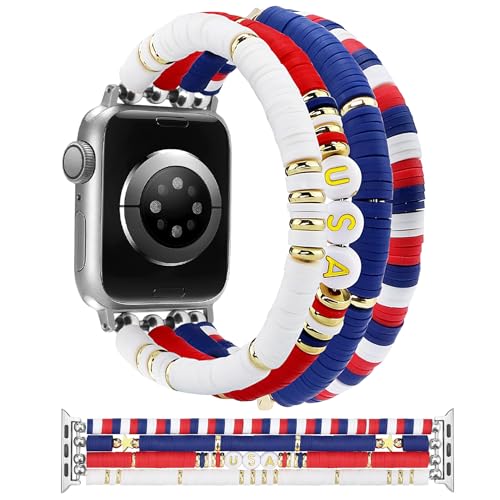 Bracelet montre élastique Apple Watch perles pour iWatch Series 40mm 38mm 41mm motif USA