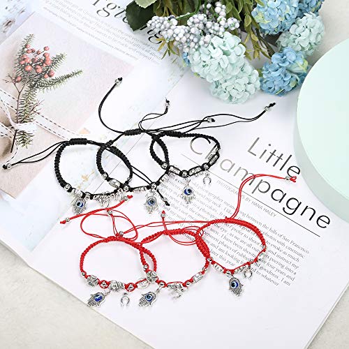 Loyallook 12Pcs Braided Kabbalah Bracelets Red/Black String Handmade Good Luck Friendship Bracelet Rotating Evil Eye Hamsa Hand Protection Bracelets For Women Men #TOP4