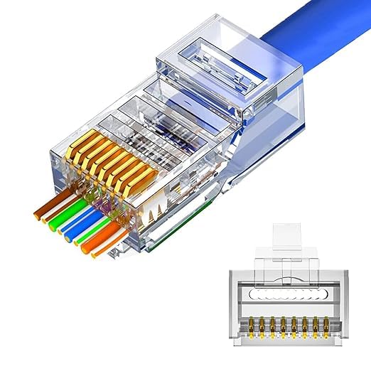Image of ComTech RJ45 Cat6 PassThrough Connectors RJ45 Ends,(Pack of 100) Cat5 Cat5e Cat6 8P8C Modular Plug Ethernet Cable Crimp Connectors UTP Network Plug, Solid & Stranded Wire, LAN Crimp Ends