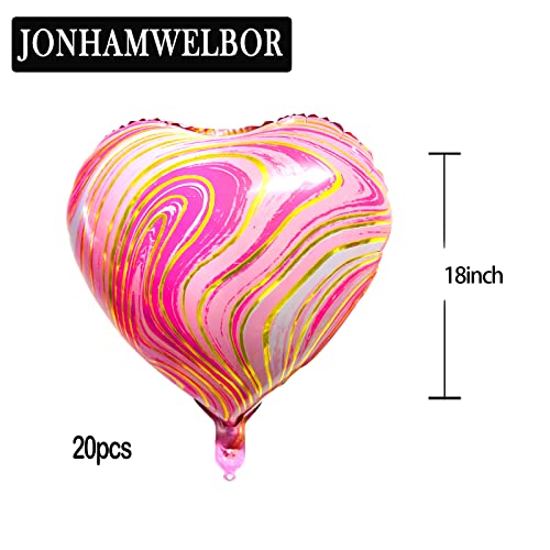 Jonhamwelbor 20 Pack Pink Marble Heart Balloons 18 Inch Pink Marble Foil Balloons Heart Shape Agate Mylar Balloons For Girls Birthday, Baby Shower, Party Decorations (Pink Rainbow) #TOP1