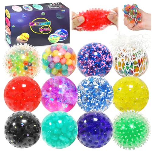 Audasi 12 Pièces Balles Anti-Stress, Boules Sensorielles Fidget Boules Squeeze Squishy Jouet Anti Stress Balle Sensorielle pour Enfants et Adultes se Détendre Soulager l'anxiété et Apaiser