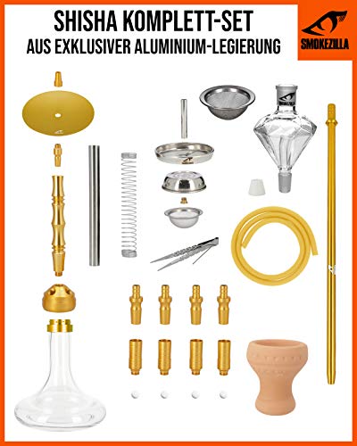 Smokezilla® MINYA 4S Aluminium Shisha Set 86cm | Komplettset mit Kaminkopf Kaminaufsatz Kopfsieb und Molassefänger… – Bild 3