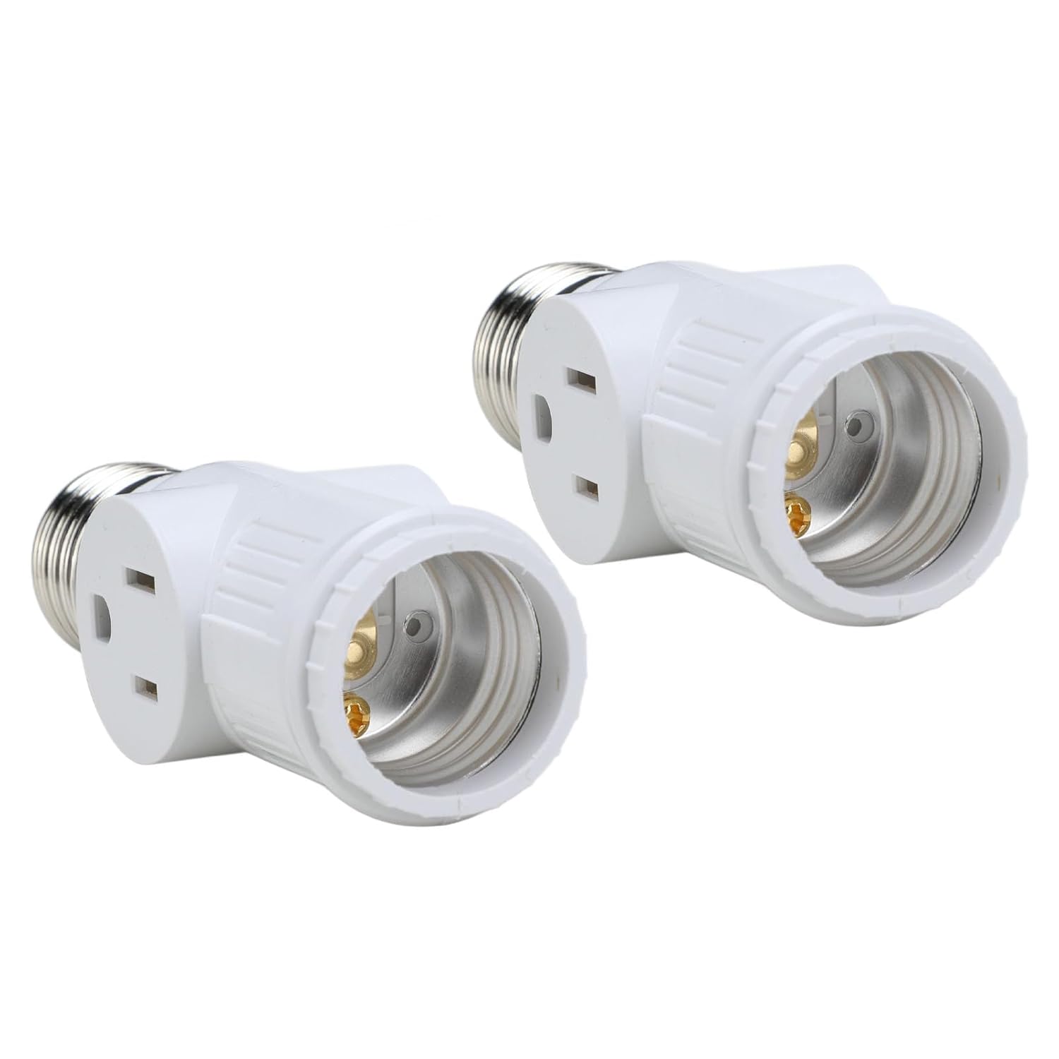 2Pcs 3 Prong Light Socket Adapter Plug E26 Outlet Converter with 2 Additional Outlets Flame Retardant PBT Material for Indoor Outdoor Use