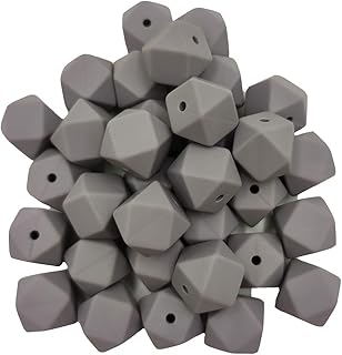 30pcs Light Gray Color 14mm Silicone Hexagon Pearl Beads Silicone Geometry Spacer Beads for DIY Beading Mom Jewelry Necklace Making