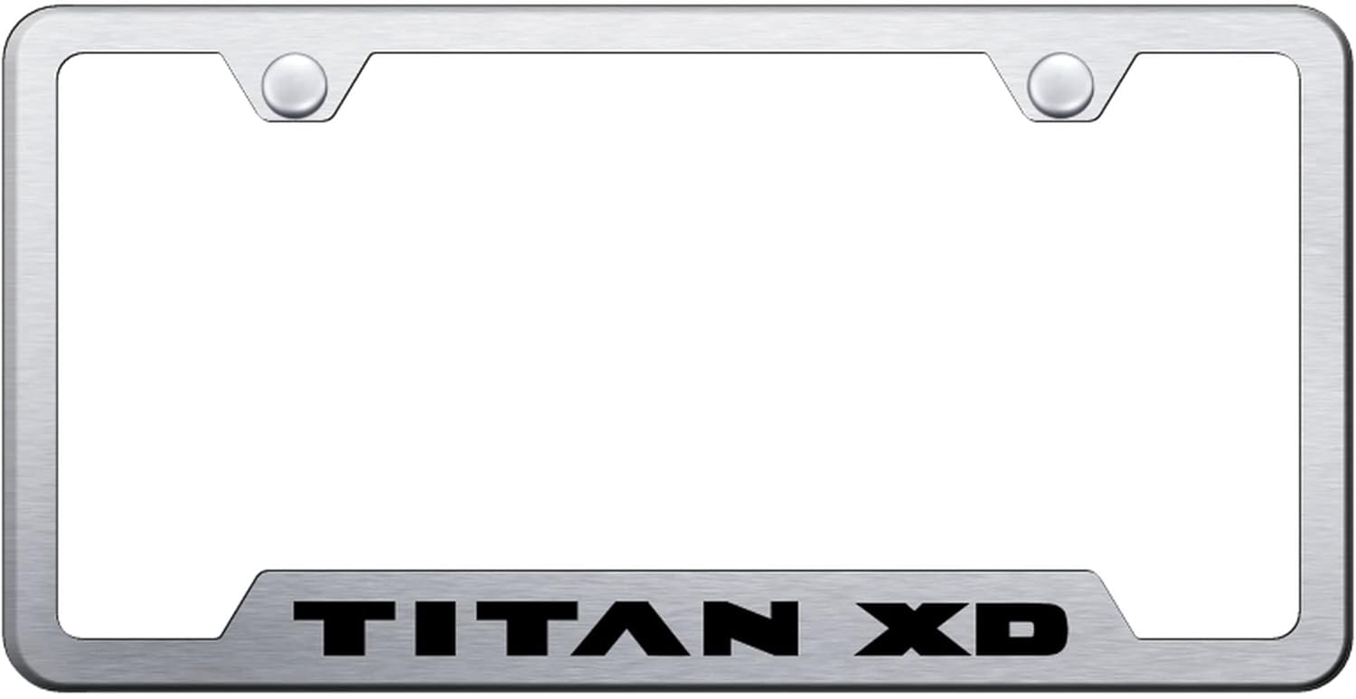 Au-TOMOTIVE GOLD Laser Etched Logo Cut-Out License Plate Frame for Nissan Titan XD (Black)
