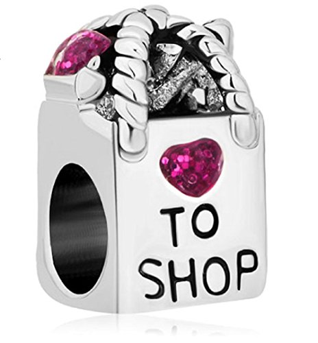 Q&Locket To Shop Fashion Shopping Bag Charm Heart Pink For Bracelet (Style-1)
