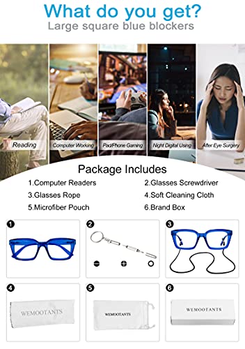 Image of Large Square Blue Light Blocking Reading Glasses Women Oversized Computer Readers 1.00 1.50 2.00 2.50 3.00 3.50 Blue 350