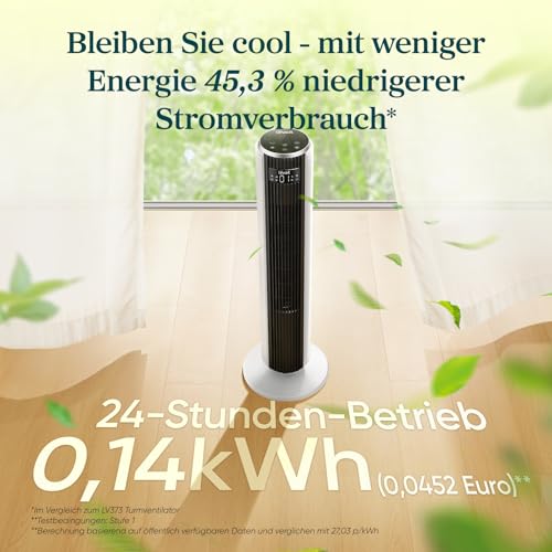 Levoit - DC Motor Turmventilator - 20dB sehr leiser Ventilator - 4 Modi/12 Stufen/12 Std Timer - Fan mit Fernbedienung & Kühlung - Tower Fan mit 7,9m/s Geschwindigkeit - 24W Standventilator