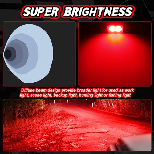 Image of Red Pod Lights Hunting Fishing Emergency Signal LED Lights | 2PCS Waterproof 3 Inch Red Rear LED Light Cube Off Road Backup Light Bar Auxiliary Fog Lights for Truck UTV Pickup Boat