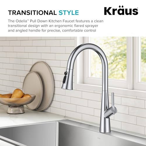KRAUS Odelia 4-Function Single Handle Pull Down Kitchen Faucet in Chrome with CleanSweep Blade Spray, KPF-3220CH - image 2