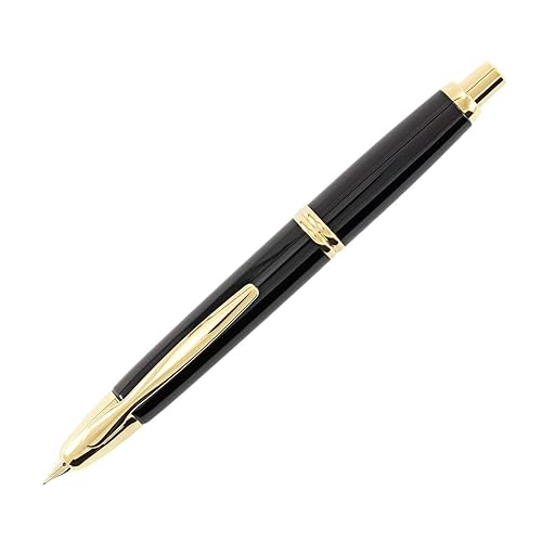 PILOT Vanishing Point Collection Refillable & Retractable Fountain Pen, Black Barrel with Gold Accents, Blue Ink, Fine Nib (60165)